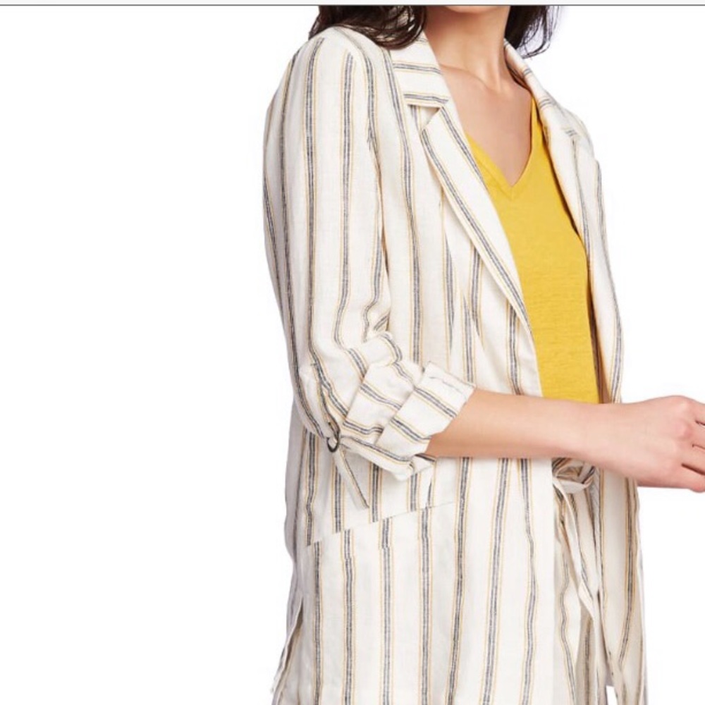 1. State Blazer Jacket White Striped Linen Size 10 NWT - Picture 3 of 17